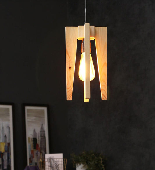 Light Brown Wooden Single Hanging Lamp