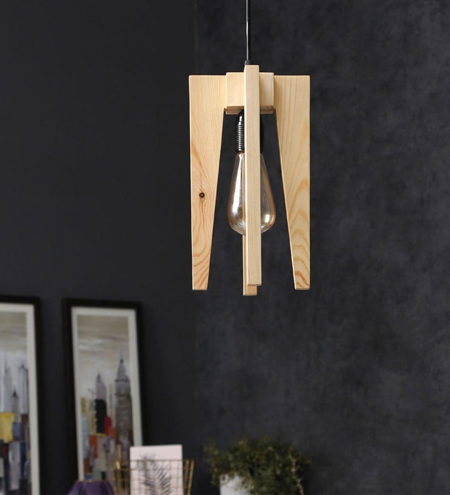 Light Brown Wooden Single Hanging Lamp