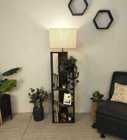 Grace Wooden Floor Lamp with Brown Base and Jute Fabric Lampshade