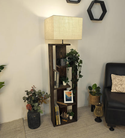 Grace Wooden Floor Lamp with Brown Base and Jute Fabric Lampshade