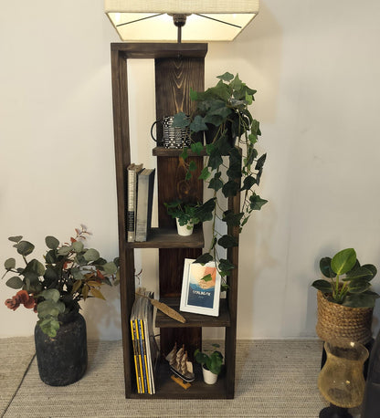 Grace Wooden Floor Lamp with Brown Base and Jute Fabric Lampshade