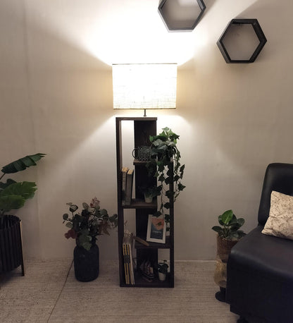 Grace Wooden Floor Lamp with Brown Base and Jute Fabric Lampshade
