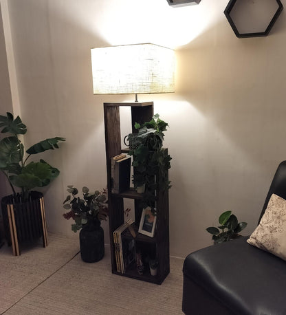 Grace Wooden Floor Lamp with Brown Base and Jute Fabric Lampshade