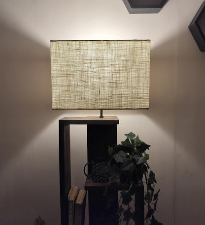 Grace Wooden Floor Lamp with Brown Base and Jute Fabric Lampshade