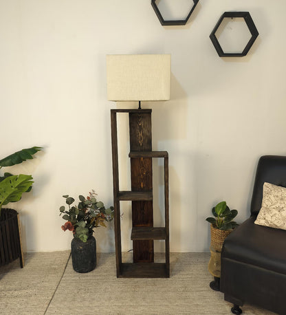 Grace Wooden Floor Lamp with Brown Base and Jute Fabric Lampshade