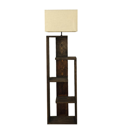 Grace Wooden Floor Lamp with Brown Base and Jute Fabric Lampshade
