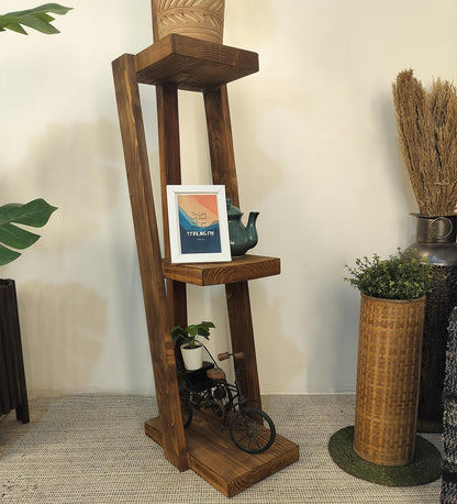 Tall Wooden Floor Lamp with Brown Base and Jute Fabric Lampshade