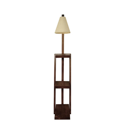 Tall Wooden Floor Lamp with Brown Base and Jute Fabric Lampshade