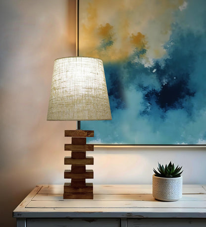 Big Brown  Wooden Table Lampwith Jute Lampshade