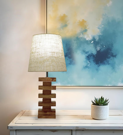 Big Brown  Wooden Table Lampwith Jute Lampshade