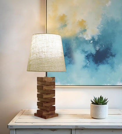 Big Brown  Wooden Table Lampwith Jute Lampshade