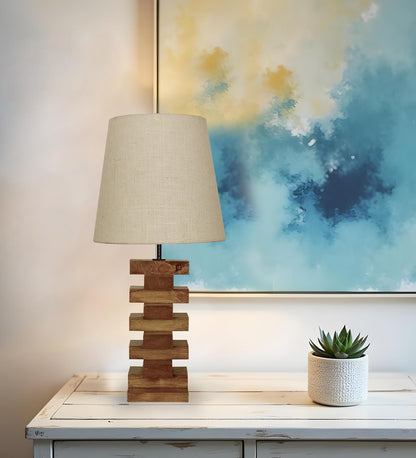 Big Brown  Wooden Table Lampwith Jute Lampshade