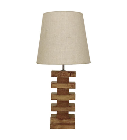 Big Brown  Wooden Table Lampwith Jute Lampshade