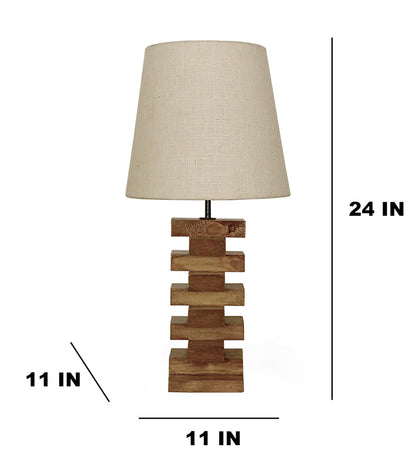 Big Brown  Wooden Table Lampwith Jute Lampshade