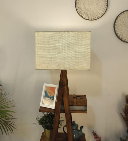 Alpine Wooden Floor Lamp with Brown Base and Jute Fabric Lampshade