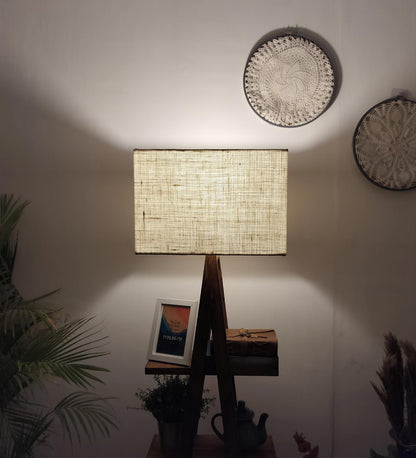 Alpine Wooden Floor Lamp with Brown Base and Jute Fabric Lampshade