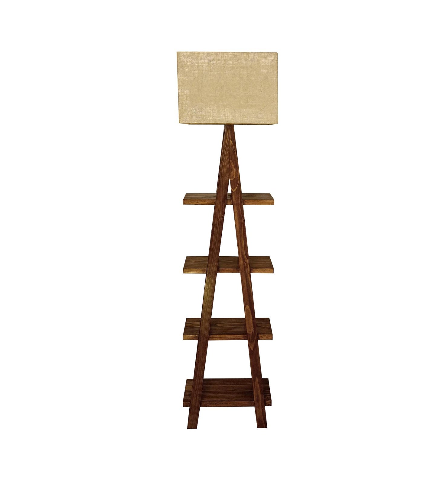 Alpine Wooden Floor Lamp with Brown Base and Jute Fabric Lampshade