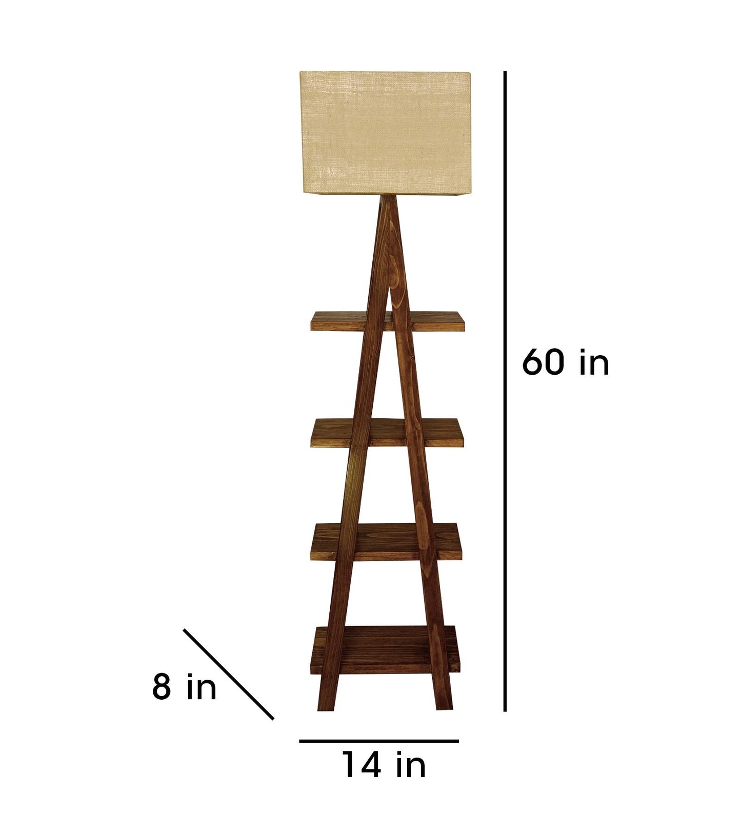 Alpine Wooden Floor Lamp with Brown Base and Jute Fabric Lampshade