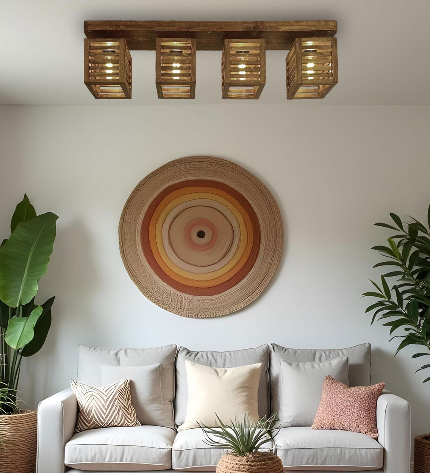 Be Brown Wooden 4 Series Ceiling Lamp