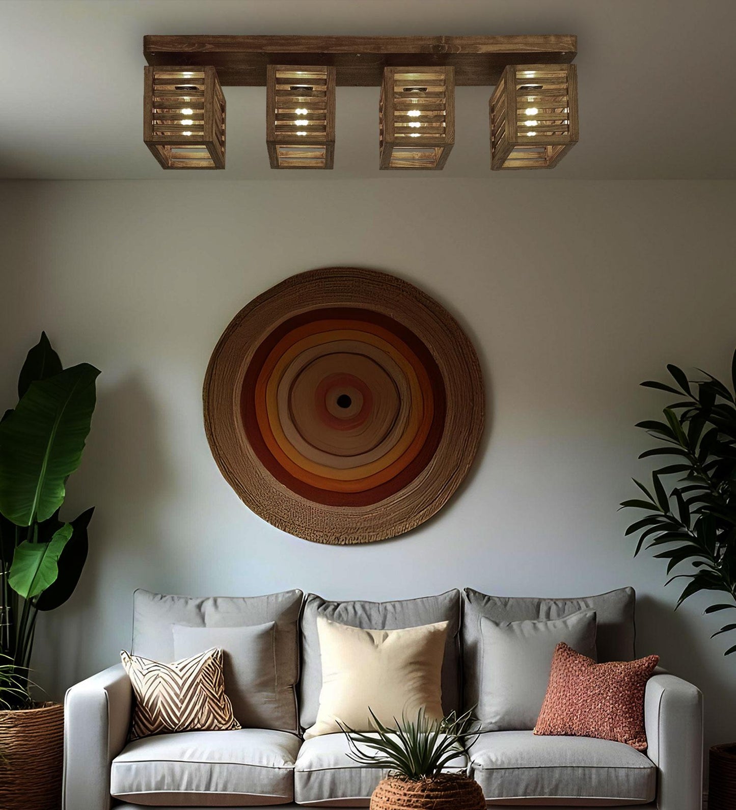 Be Brown Wooden 4 Series Ceiling Lamp