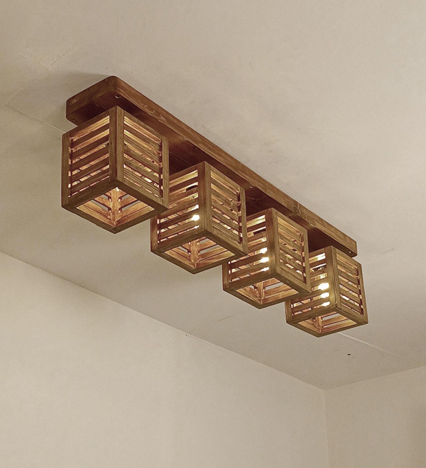 Be Brown Wooden 4 Series Ceiling Lamp