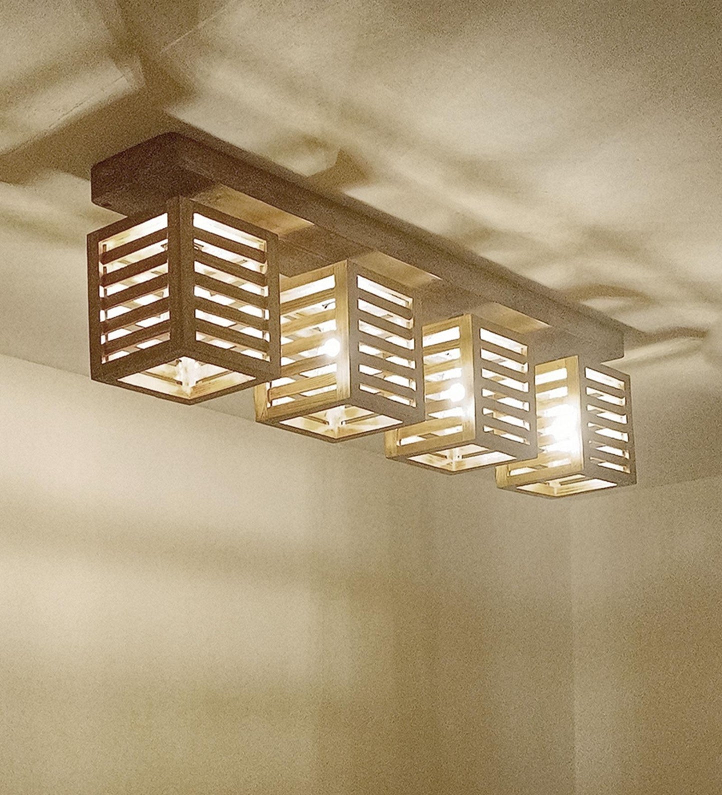 Be Brown Wooden 4 Series Ceiling Lamp