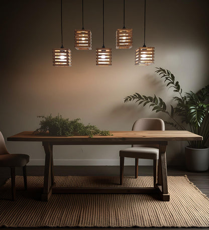Be Brown Wooden 5 Series Hanging Lamp
