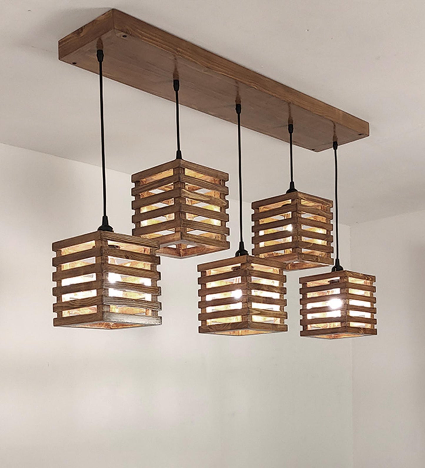 Be Brown Wooden 5 Series Hanging Lamp