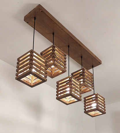 Be Brown Wooden 5 Series Hanging Lamp