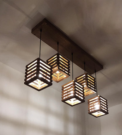 Be Brown Wooden 5 Series Hanging Lamp