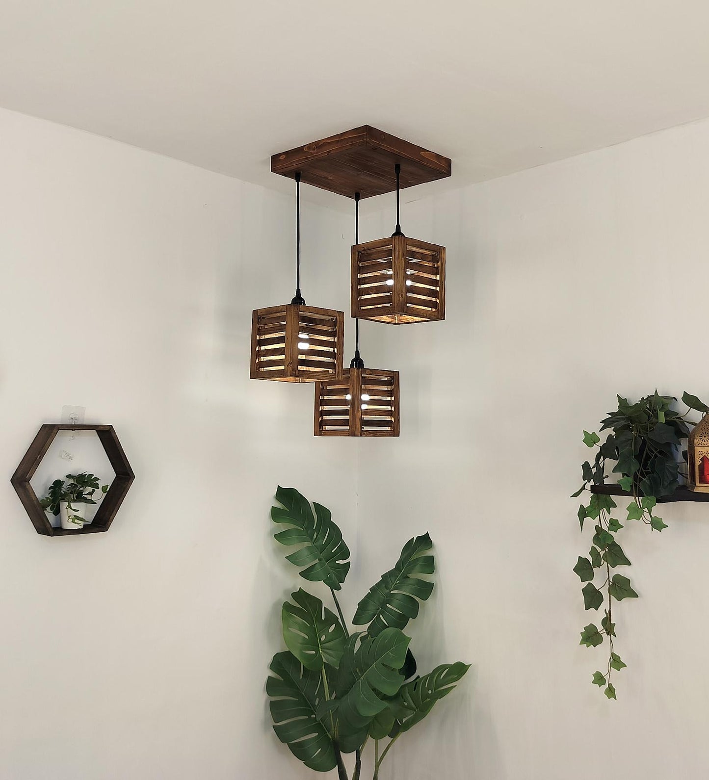 Be Brown Wooden Cluster Hanging Lamp