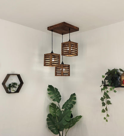 Be Brown Wooden Cluster Hanging Lamp