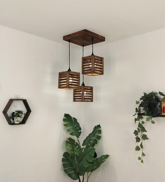 Be Brown Wooden Cluster Hanging Lamp