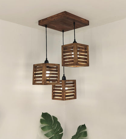Be Brown Wooden Cluster Hanging Lamp