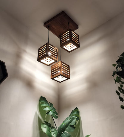 Be Brown Wooden Cluster Hanging Lamp