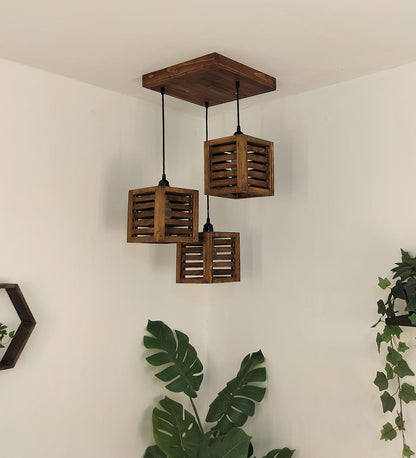 Be Brown Wooden Cluster Hanging Lamp
