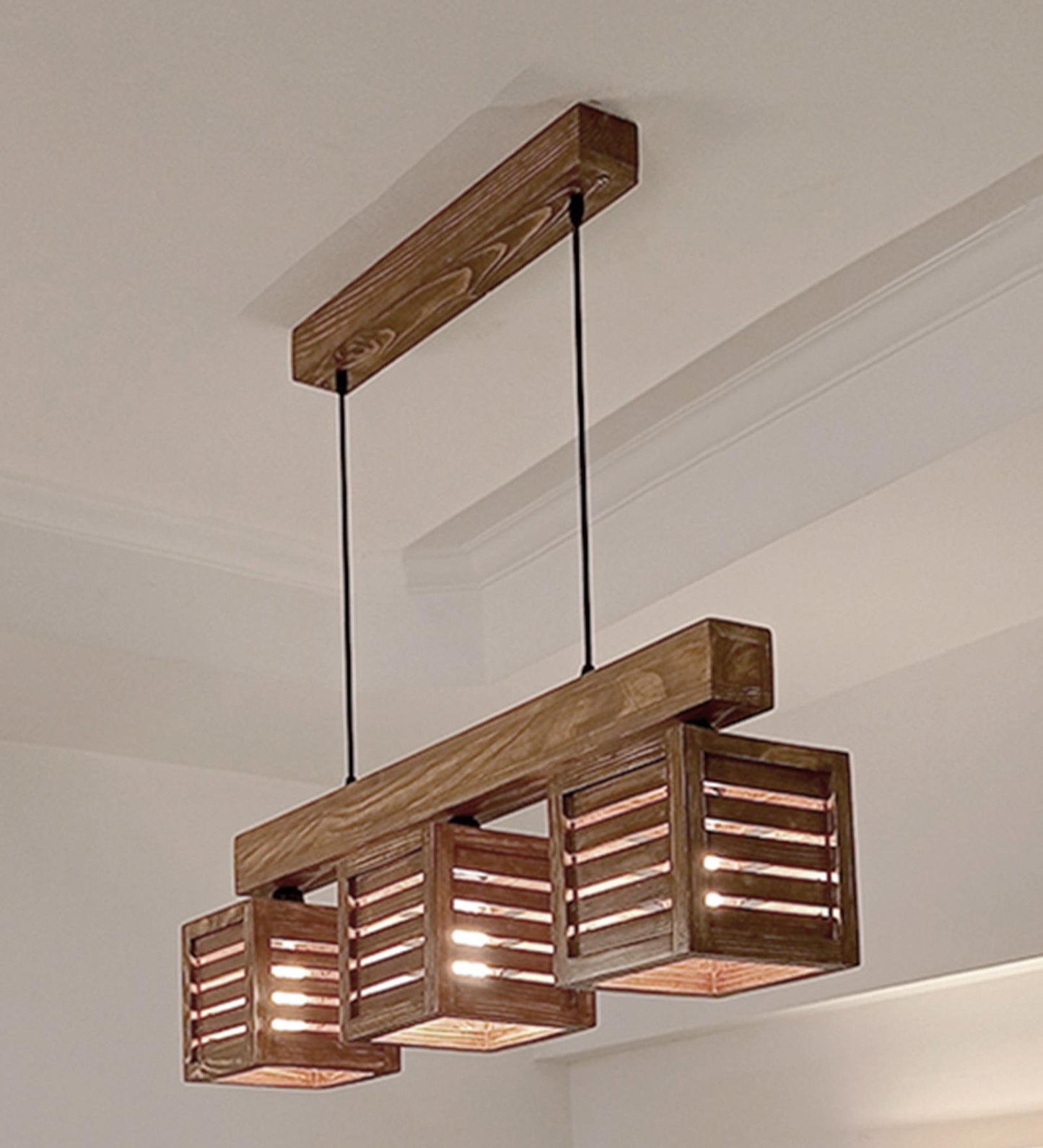 Be Brown Wooden 3 Series Hanging Lamp