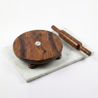 Woodfit Premium Handcrafted Solid Sheesham Wood Chakla Belan Set (9-inch Diameter)