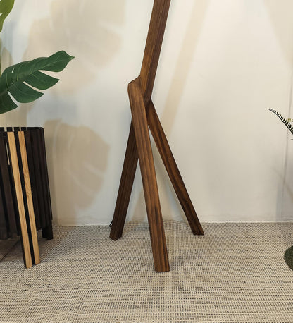 Halo Wooden Floor Lamp with Brown Base and Beige Fabric Lampshade