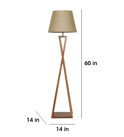 Watch Wooden Floor Lamp with Premium Beige Fabric Lampshade