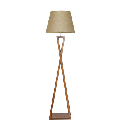Watch Wooden Floor Lamp with Premium Beige Fabric Lampshade