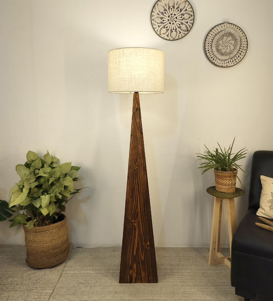 Aspen Wooden Floor Lamp with Brown Base and Jute Fabric Lampshade