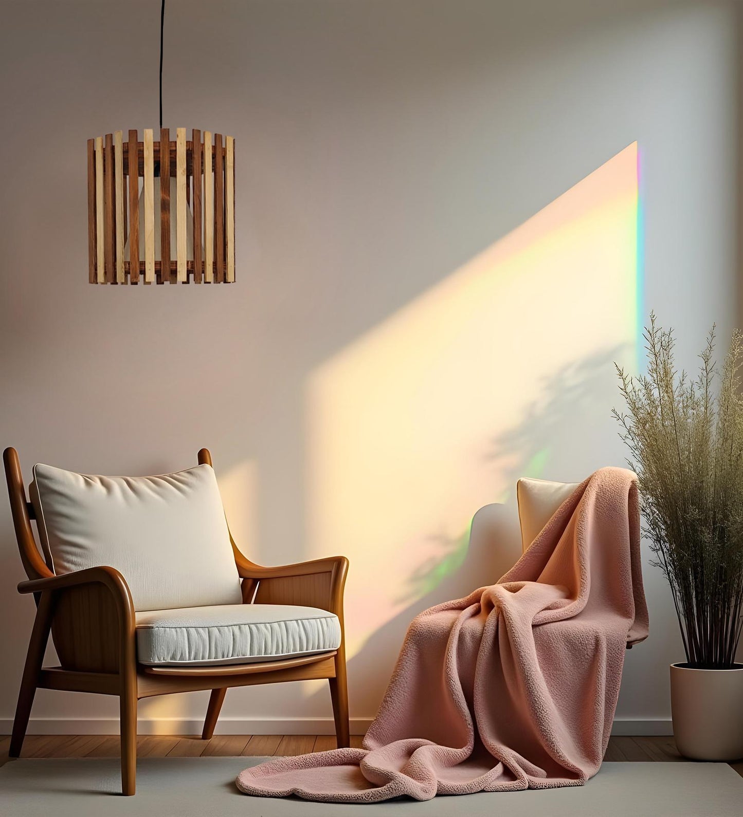 Echo Beige & Brown Wooden Single Hanging Lamp