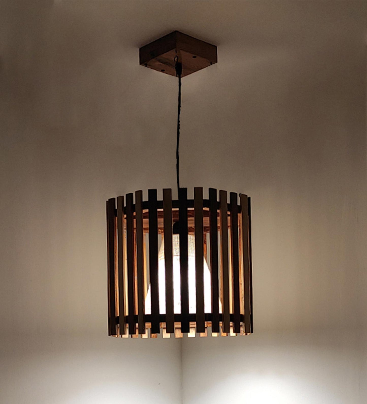 Echo Beige & Brown Wooden Single Hanging Lamp