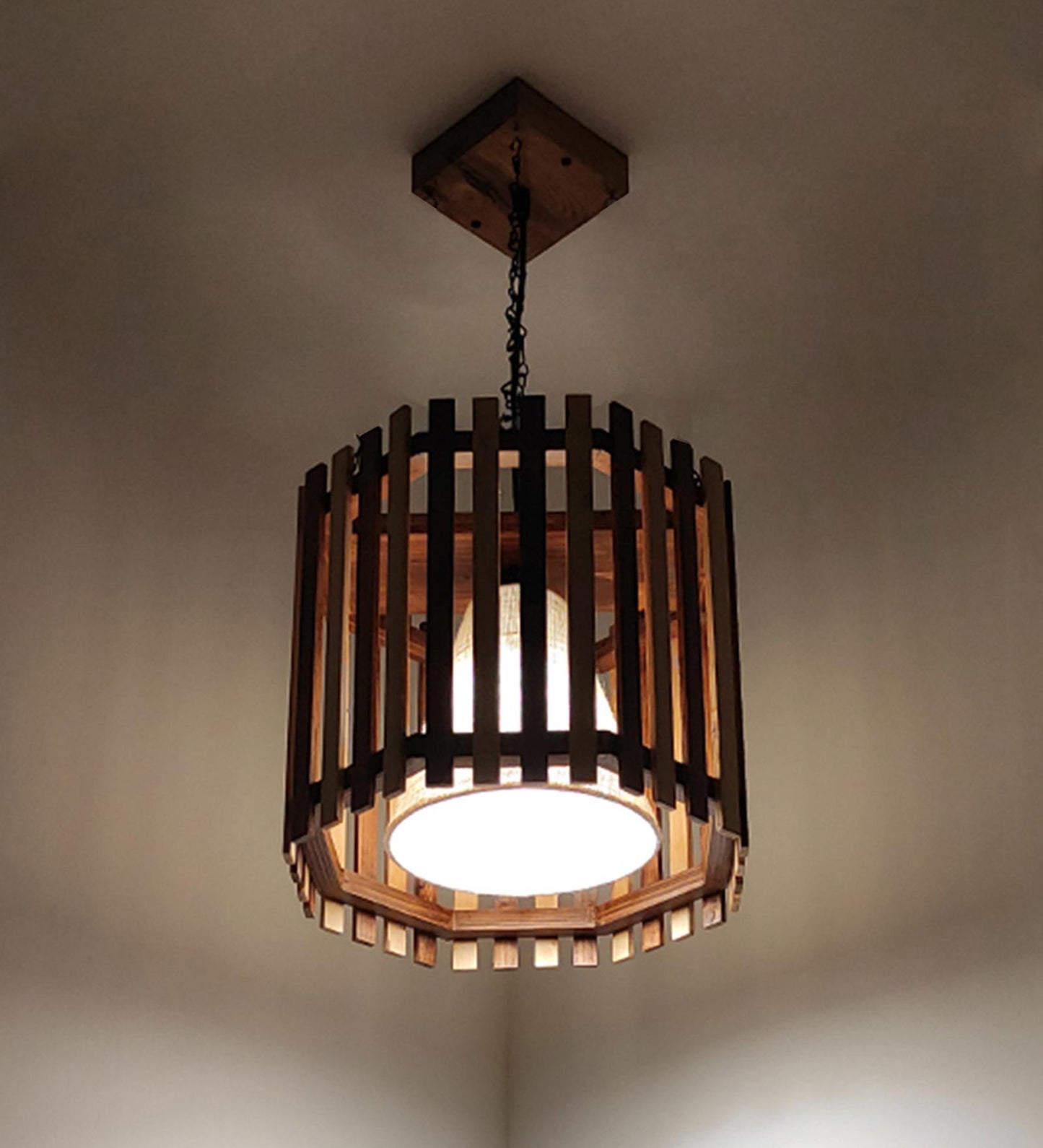 Echo Beige & Brown Wooden Single Hanging Lamp