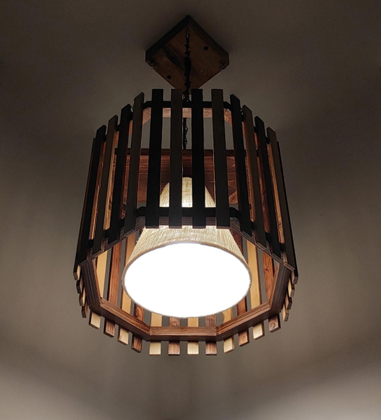 Echo Beige & Brown Wooden Single Hanging Lamp