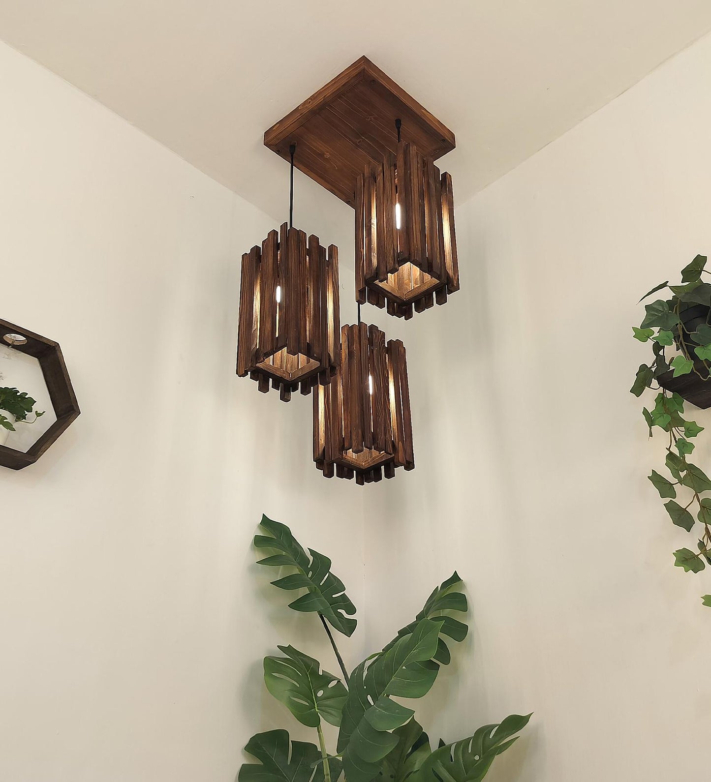 Swim Brown Wooden Cluster Hanging Lamp