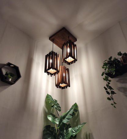 Swim Brown Wooden Cluster Hanging Lamp