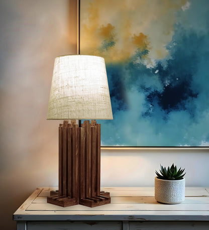 Swim Brown Wooden Table Lamp with Jute Lampshade