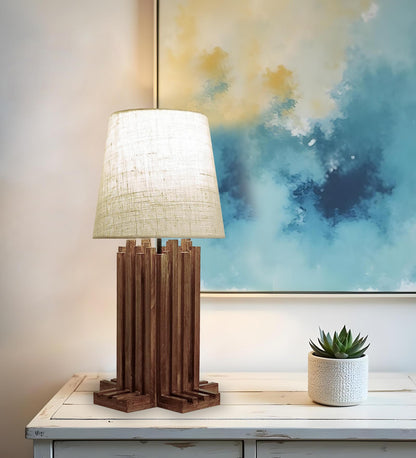 Swim Brown Wooden Table Lamp with Jute Lampshade
